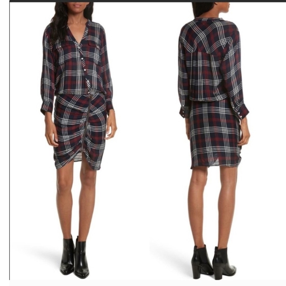 Veronica Beard Plaid Long Sleeve Dress - Red and Blue